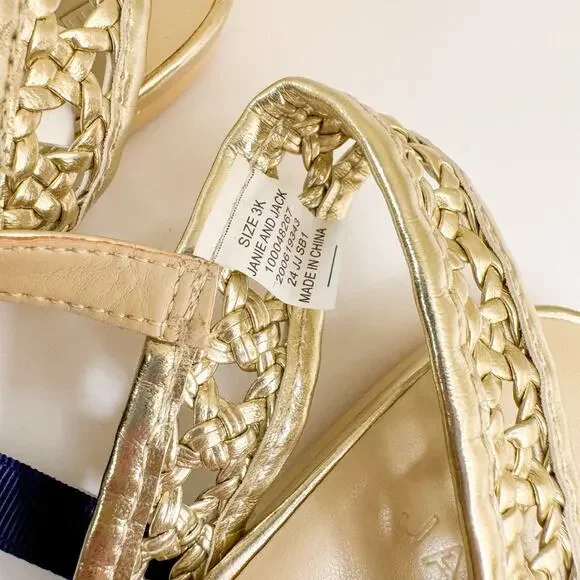 Janie & Jack Sandals Girls Metallic Woven Sandal Gold Size 3K NWT! - Picture 3 of 6